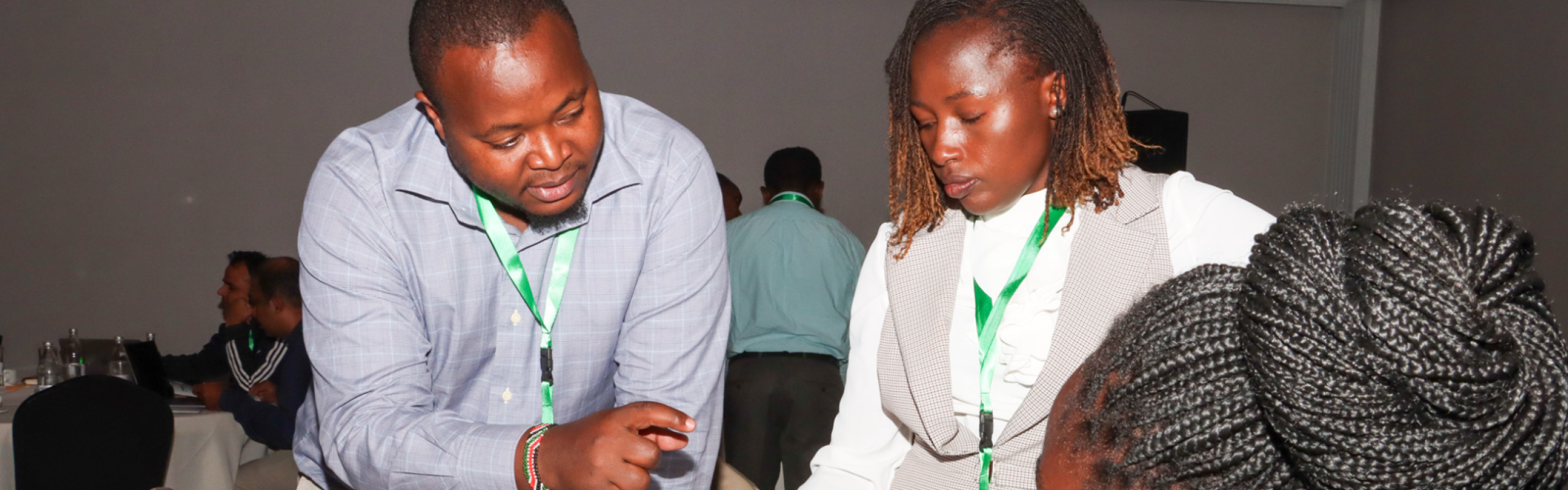 Participants in one of several breakout groups brainstorm legal and governance solutions to address bottlenecks affecting the scale-up of digital financial services for smallholder farmers during the CGIAR Innovation Packages and Scaling Readiness Workshop in Nairobi.