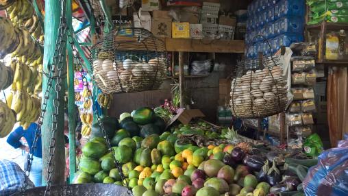 Local food market in Addis Ababa Fruit and vegetables on sale alongside other food items in a local market in Addis Ababa, Ethiopia